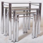 1970s CHROME AND SMOKED GLASS NEST OF TABLES
