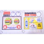 SIMONIZ - TWO RETRO CARD SHOP ADVERTISING DISPLAY SIGNS