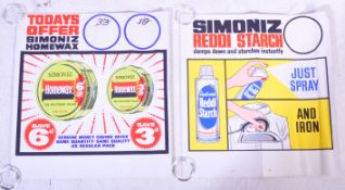 SIMONIZ - TWO RETRO CARD SHOP ADVERTISING DISPLAY SIGNS
