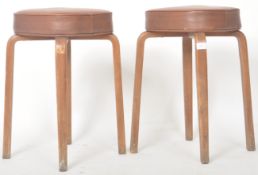 MATCHING PAIR OF BENTWOOD AND VINYL STOOLS