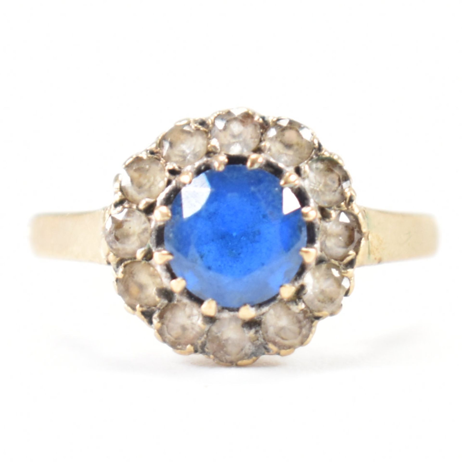 HALLMARKED 9CT GOLD BLUE & WHITE STONE RING