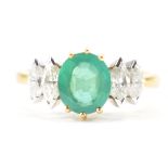 HALLMARKED 18CT GOLD SYNTHETIC EMERALD & DIAMOND RING