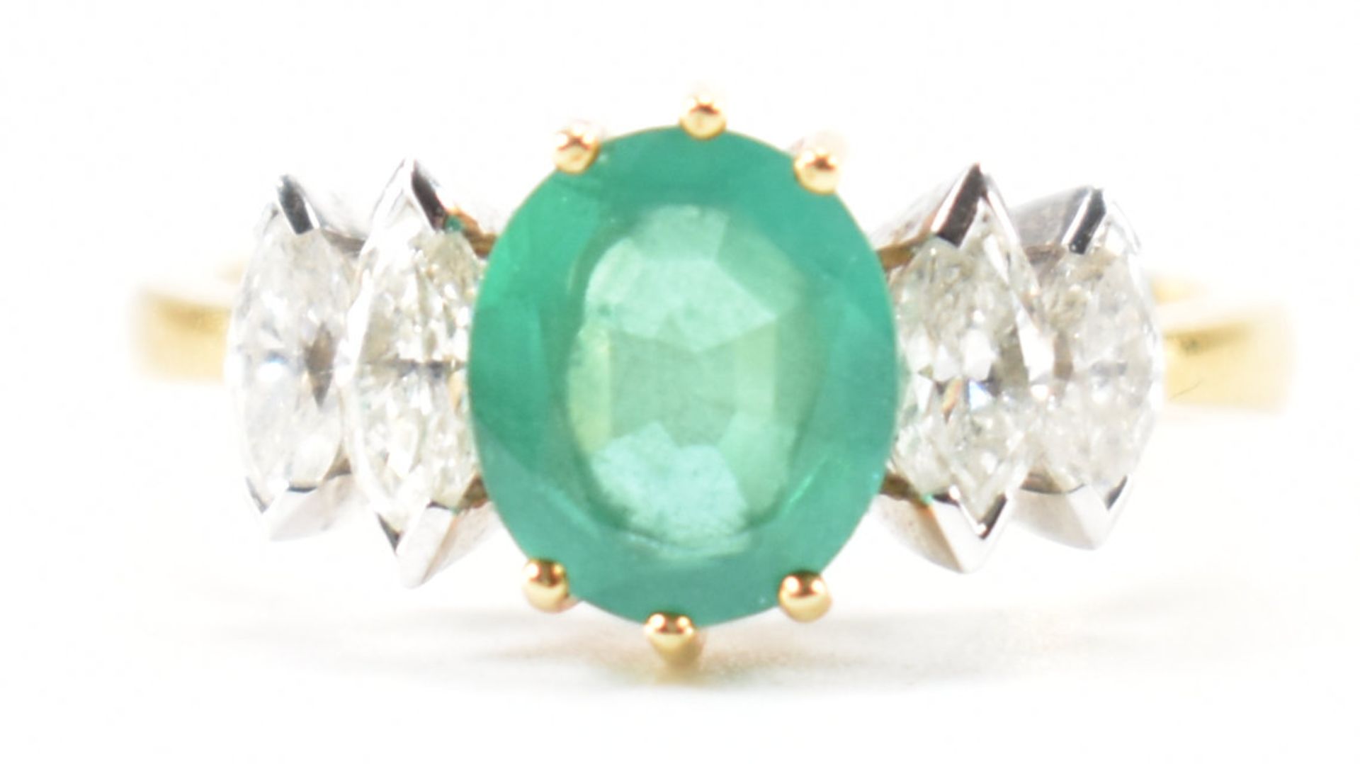 HALLMARKED 18CT GOLD SYNTHETIC EMERALD & DIAMOND RING