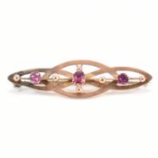 ANTIQUE 9CT GOLD & PINK STONE BROOCH