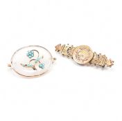 VICTORIAN CHALCEDONY & TURQUOISE BROOCH & GOLD BAR BROOCH