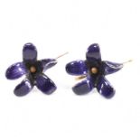 FRENCH VINTAGE 18CT GOLD & ENAMEL FLOWER EARRINGS