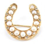 VICTORIAN GOLD DIAMOND & HALF PEARL BROOCH