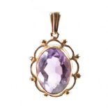 HALLMARKED 9CT GOLD & PURPLE STONE NECKLACE PENDANT