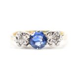 18CT GOLD SAPPHIRE & DIAMOND 3 STONE RING