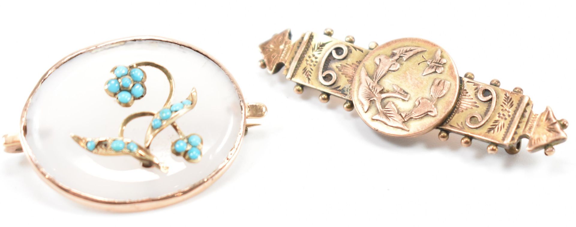 VICTORIAN CHALCEDONY & TURQUOISE BROOCH & GOLD BAR BROOCH - Image 3 of 7