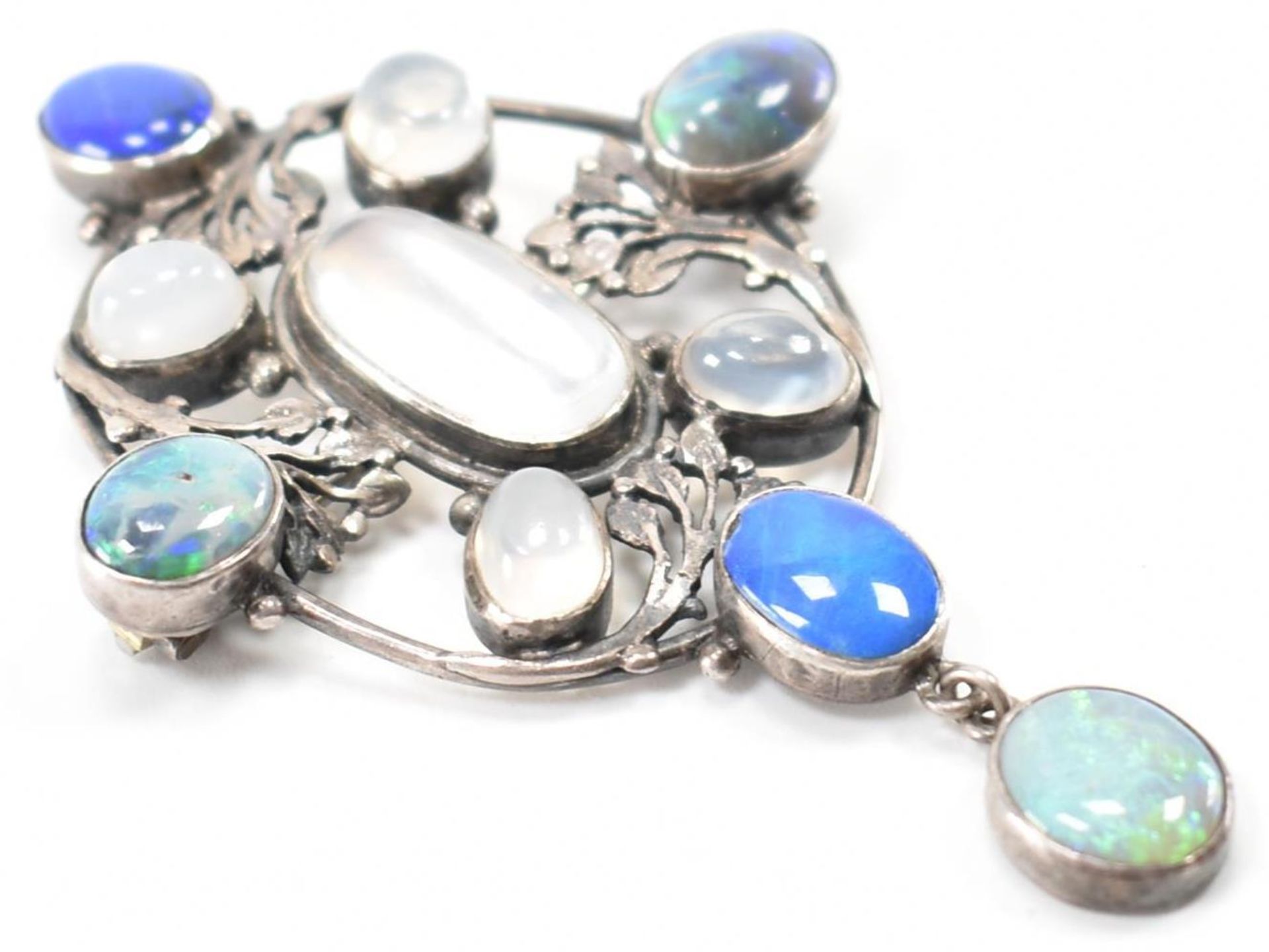 ARTS CRAFTS SILVER OPAL & MOONSTONE BROOCH PIN - Image 2 of 5