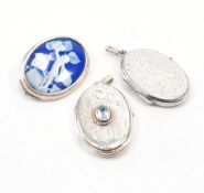 COLLECTION OF SILVER PENDANT LOCKETS & CAMEO BROOCH