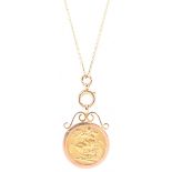VICTORIAN 1889 SOVEREIGN ON YELLOW METAL CHAIN