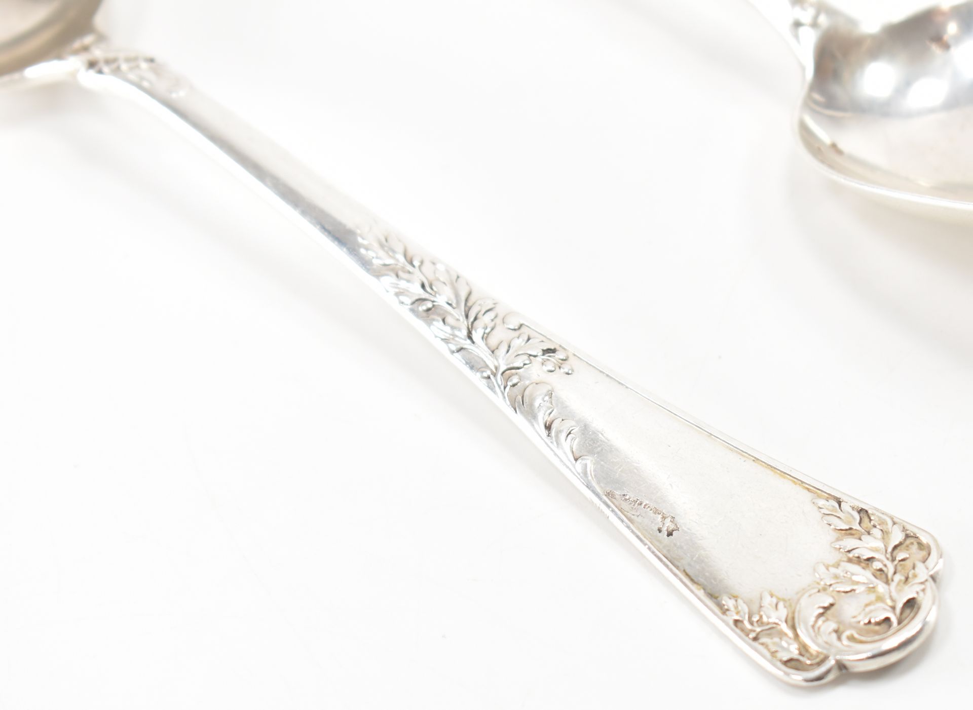 THREE ANTIQUE SILVER WHITE METAL SERVING SPOONS - Image 2 of 6