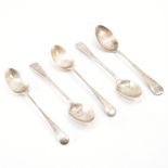 FOUR EDWARDIAN HALLMARKED SILVER TEASPOONS WITH ANOTHER
