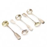 GROUP OF FIVE SILVER HALLMARKED CRUET SPOONS