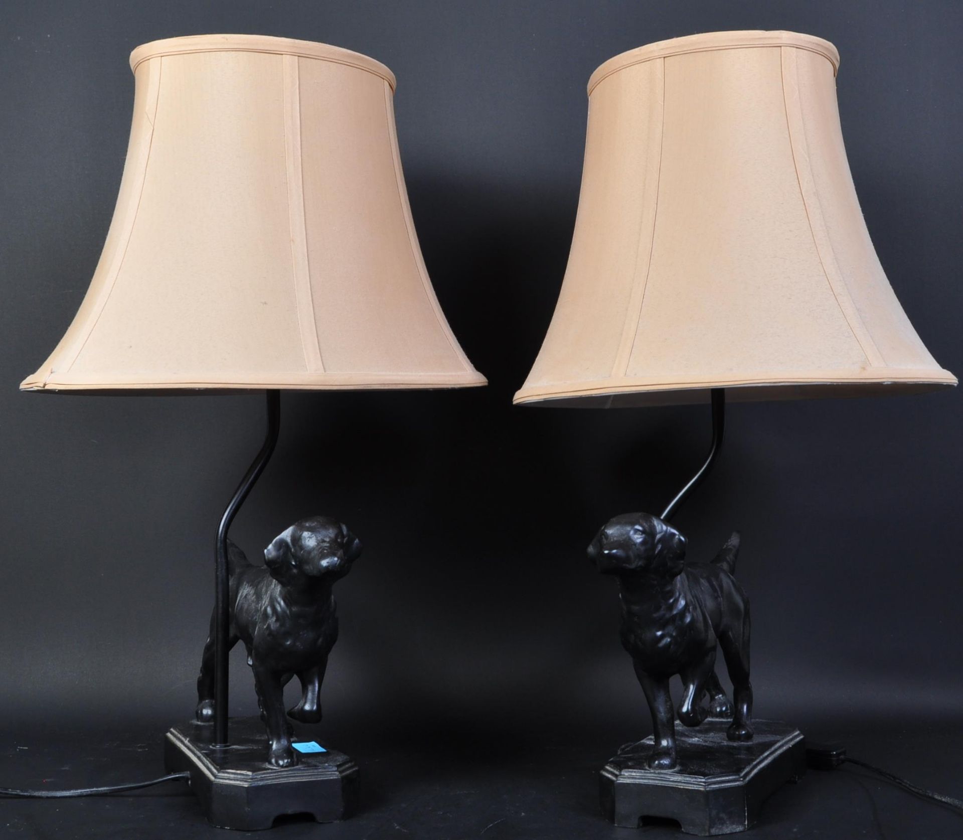 TWO DOG TABLE LAMPS WITH SHADES