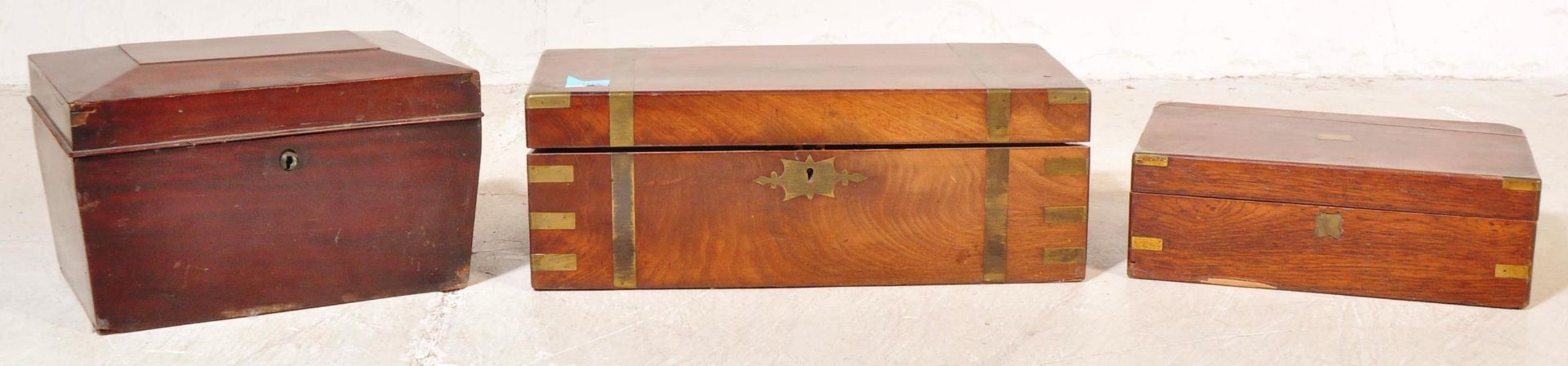 VICTORIAN 19TH CENTURY MAHOGANY & BRASS BOUND WRITING SLOPE