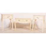 PAIR OF LOUIS XV STYLE BEDSIDES AND A TABLE CABINET