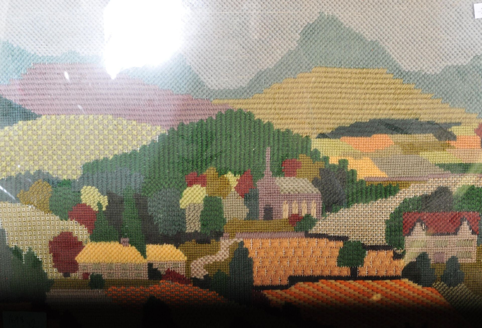 EARLY 20TH CENTURY J M AUSTIN LANDSCAPE & CROSS STITCH PICTURE - Image 3 of 4