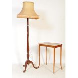 VINTAGE MAHOGANY STANDARD LAMP WITH GILT INLAID TABLE