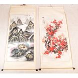 TWO VINTAGE CHINESE INK SCROLLS WITH DRAWINGS