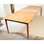 MID CENTURY TEAK WOOD LARGE THREE LEAF EXTENDING TABLE