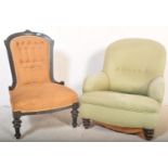 VICTORIAN 19TH CENTURY MAHOGANY ARMCHAIR & LADIES CHAIR