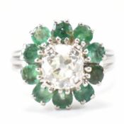 FRENCH 18CT GOLD EMERALD & DIAMOND TARGET RING