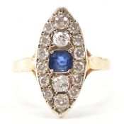 FRENCH 18CT GOLD SAPPHIRE & DIAMOND MARQUISE CLUSTER RING