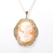 HALLMARKED 9CT GOLD & CARVED SHELL CAMEO PENDANT