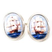 PAIR OF 925 SILVER & ENAMEL CUFFLINKS