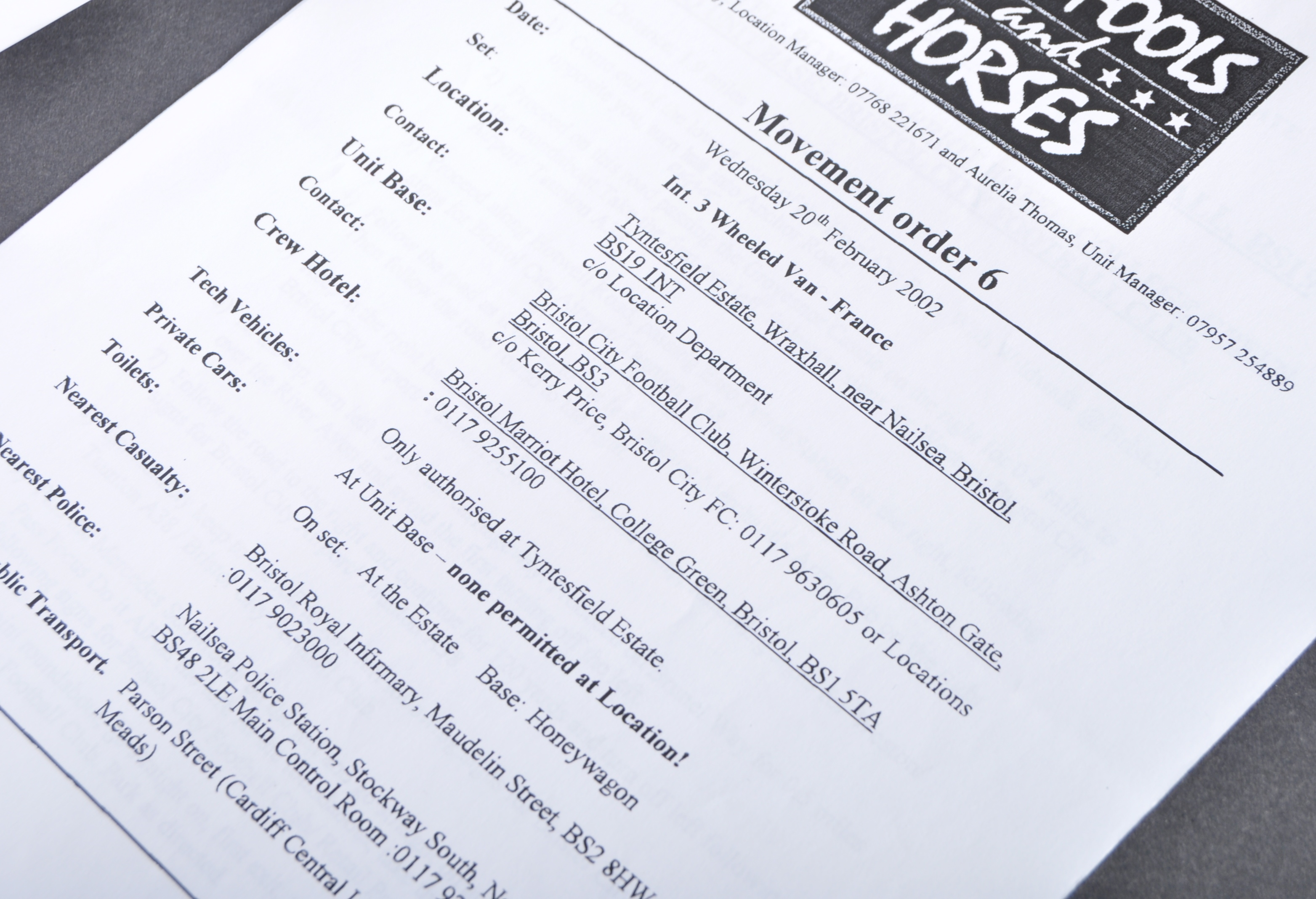 ONLY FOOLS & HORSES - STRANGERS ON THE SHORE - CALL SHEET - Image 2 of 3