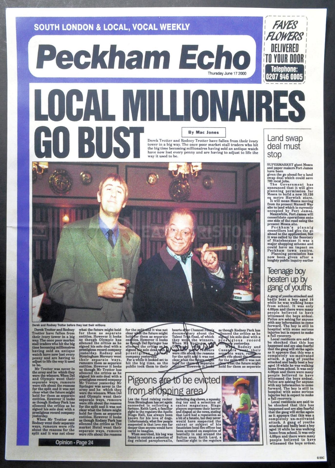 ONLY FOOLS & HORSES - LOCAL MILLIONAIRES GO BUST - SIGNED POSTER
