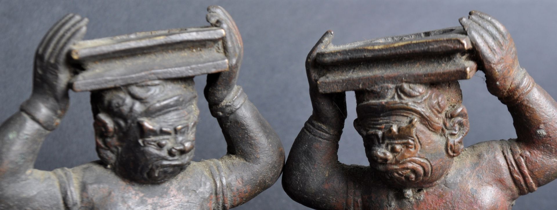 PAIR OF CHINESE BRONZE FIGURAL CANDLESTICKS - Image 3 of 6