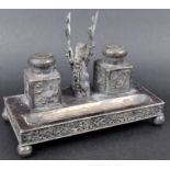 19TH CENTURY CHINESE SILVER & ZITAN WOOD DESK STAND