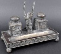 19TH CENTURY CHINESE SILVER & ZITAN WOOD DESK STAND