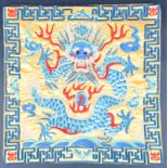 20TH CENTURY CHINESE EMBROIDERED DRAGON SQUARE