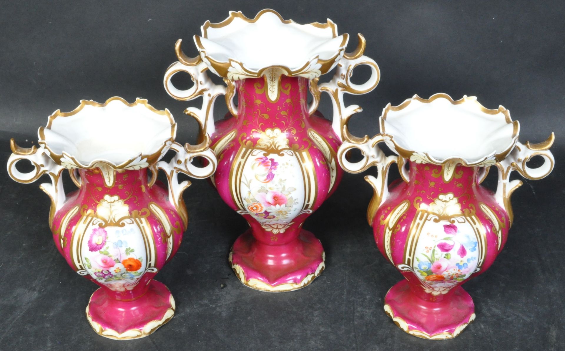 19TH CENTURY STAFFORDSHIRE 3 PIECE GARNITURE OF VASES - Image 2 of 11