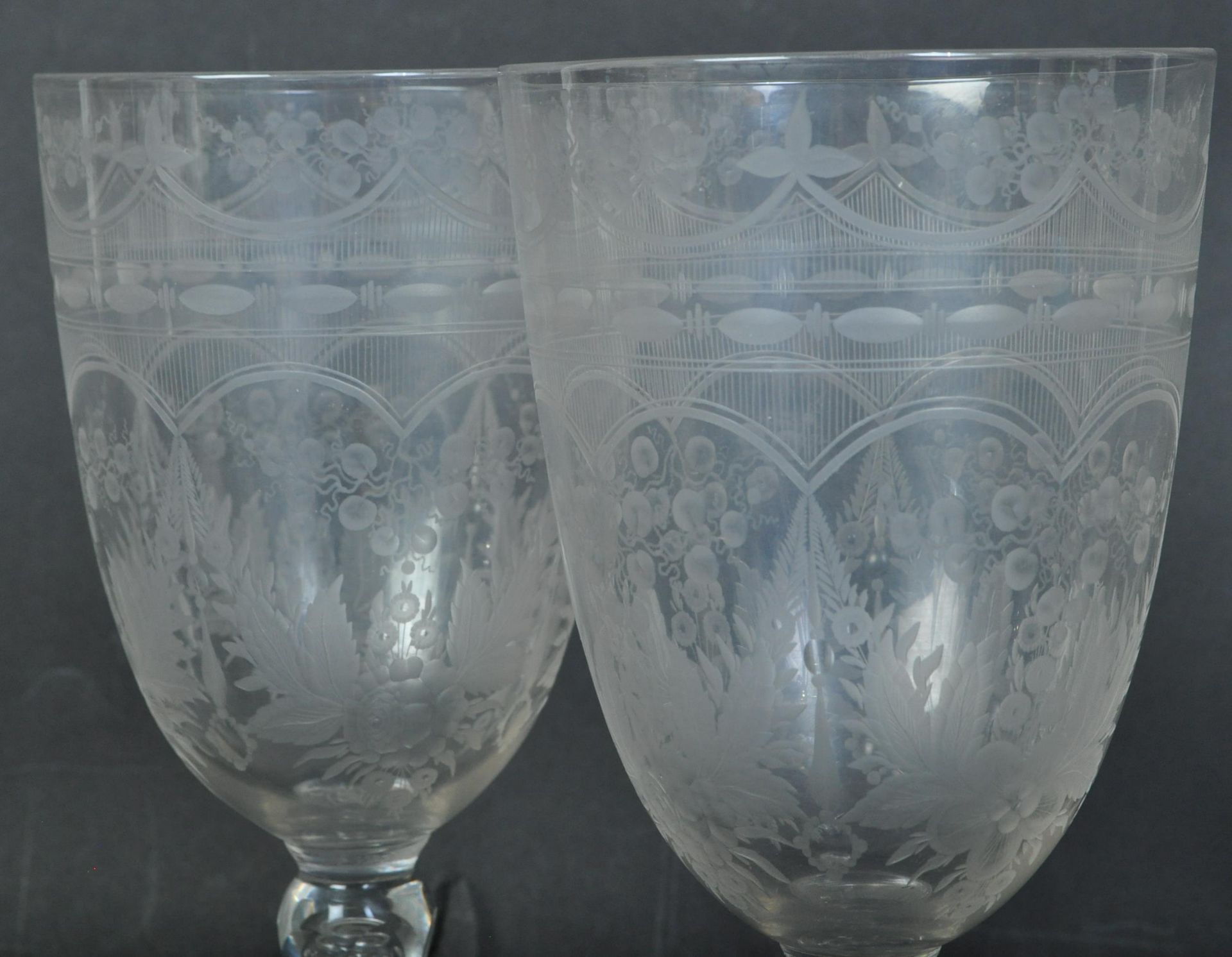 PAIR OF LARGE 19TH CENTURY ACID ETCHED WINE GLASSES - Image 2 of 5