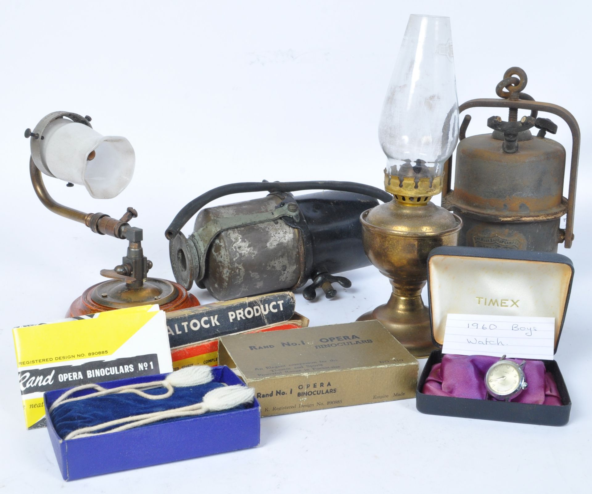 COLLECTION OF LAMPS & LIGHTS - WATCH & BINOCULARS