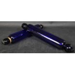 TWO VICTORIAN BRISTOL BLUE GLASS ROLLING PINS