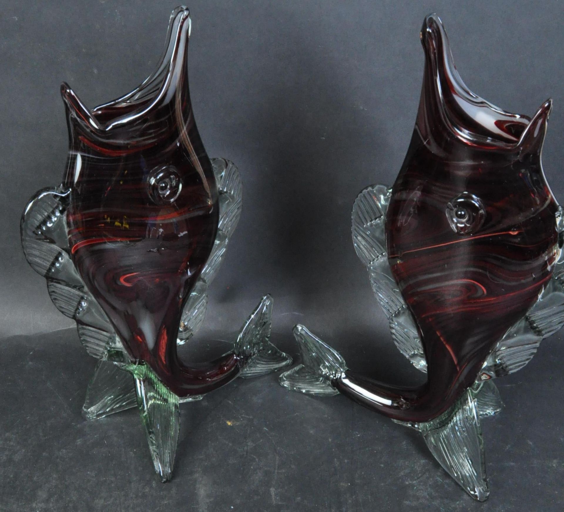 TWO RETRO VINTAGE MURANO GLASS FISH SHAPED VASES - Image 2 of 4