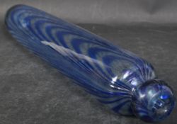 VICTORIAN NAILSEA GLASS ROLLING PIN IN COBALT STRIPES