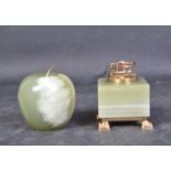 VINTAGE 1970S BRASS & ONYX LIGHTER W APPLE ORNAMENT