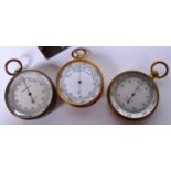 THREE EDWARDIAN & LATER COMPENSATED POCKET BAROMETER