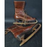 PAIR EARLY 20TH CENTURY LEATHER HARRODS ICE SKATES