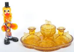 ART DECO AMBER GLASS SOWERBY BUTTERFLY VANITY SET