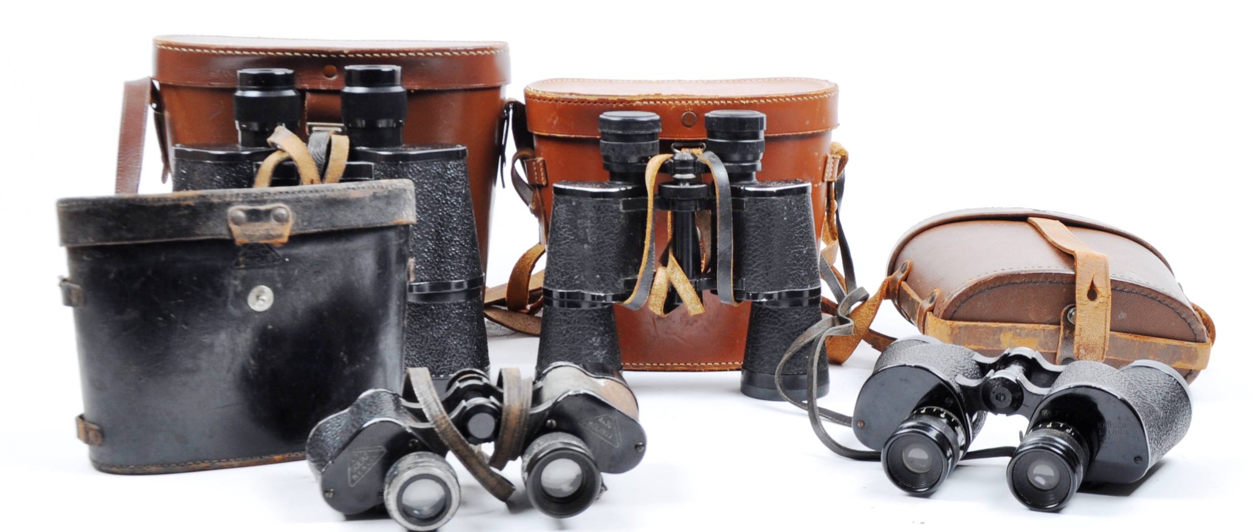 COLLECTION OF ASSORTED CASED VINTAGE BINOCULARS INCLUDING MILITARY ISSUE