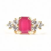 HALLMARKED SYNTHETIC RUBY & CZ RING